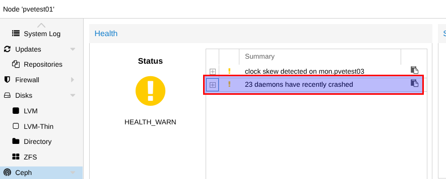 Ceph HEALTH_WARN: 23 daemons have recently crashed